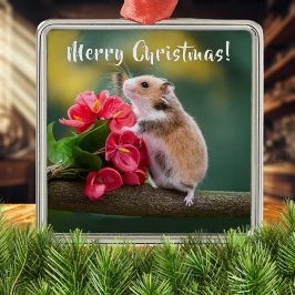 Red Arthurium med Hamster God jul Julgransprydnad Metall