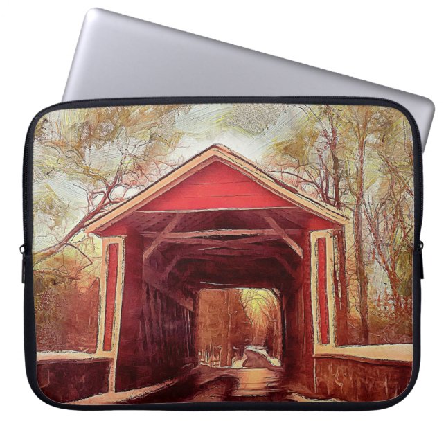 Red Ashland Covered Bridge Laptop sleeve (Framsidan)