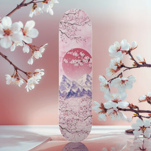 Red Asiatic Oriental Japansk Cherry Blommar Måne Mini Skateboard Bräda 18,5 Cm