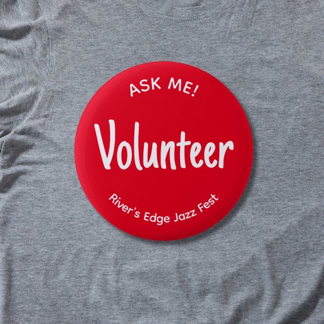 Red Ask Me Volunteer Badge Knapp (Red "ask me!" volunteer pin button badge with white letters.)