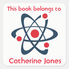 Red Atom Science Design Bookplate-etikett Fyrkantigt Klistermärke