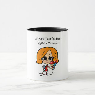 Red Auburn Hair Stylist Caricature Personlig Mugg