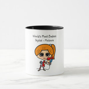 Red Auburn Hair Stylist Caricature Personlig Mugg