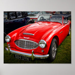 Red Austin Healey 3000 klassisk sportbil Poster