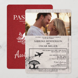 Red Australia Passport Bröllop Inbjudningar