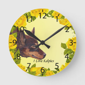 Red Australian Kelpie on Gul ros Rund Klocka