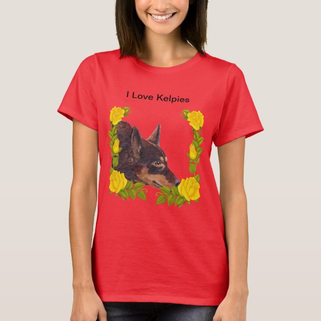 Red Australian Kelpie on Gul ros T-shirt (Framsida)