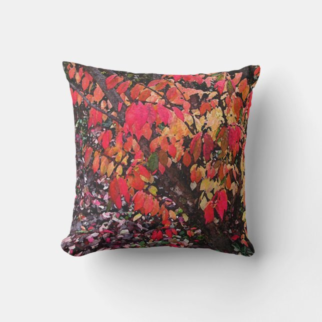 Red Autumn Burning Bush Garden Exdoor Pillow Utomhuskudde (Framsida)