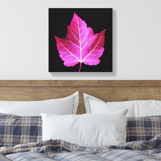Red Autumn Maple Leaf on Black Floral Canvastryck (Insitu (sovrum))