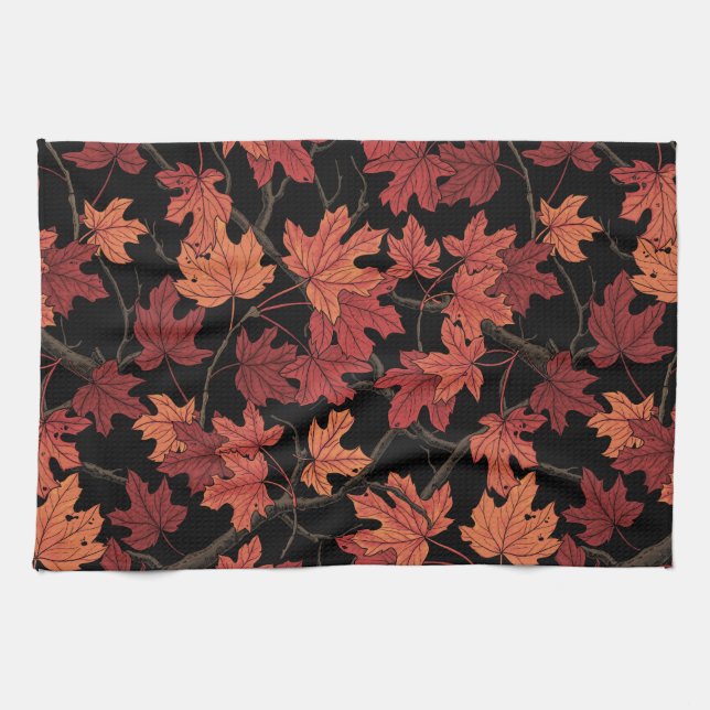 Red Autumn maple leaves on black Kökshandduk (Horisontell)