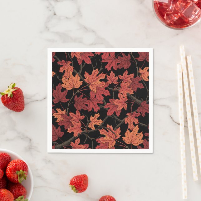 Red Autumn maple leaves on black Pappersservett (Insitu)