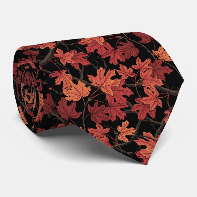 Red Autumn maple leaves on black Slips (Rullad)