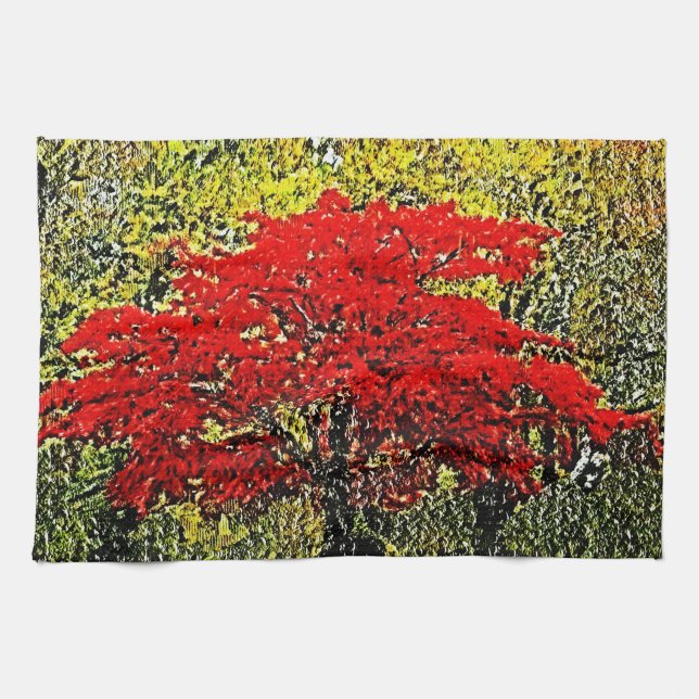 Red Autumn Painting Art Kitchen Towel Kökshandduk (Horisontell)