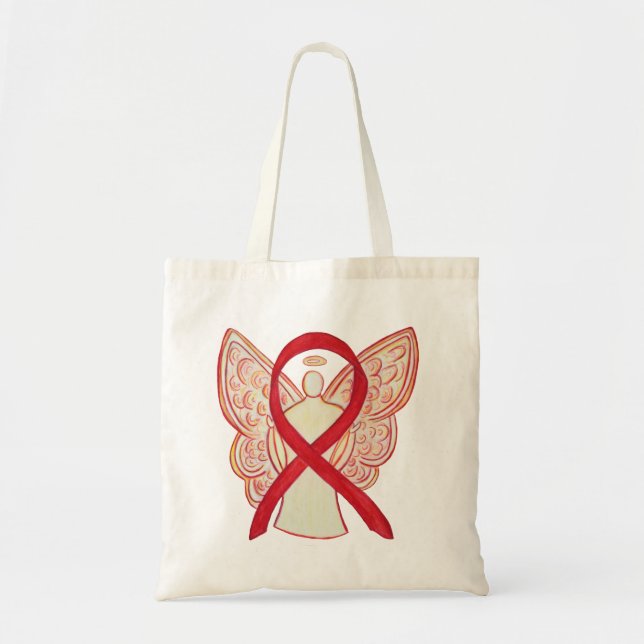 Red Awareness Ribbon Anpassningsbar Art Tote Bag Tygkasse (Framsidan)