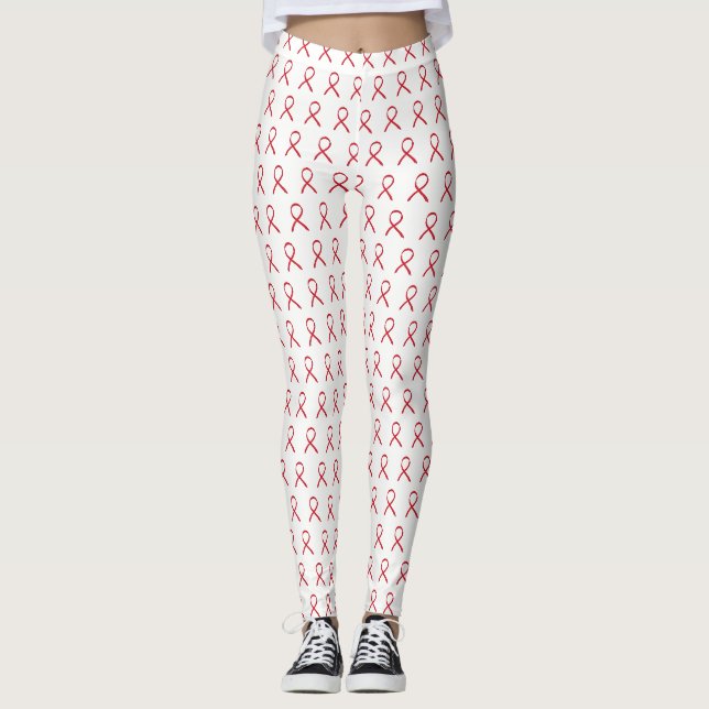 Red Awareness Ribbon Art Anpassningsbar Leggings (Framsida)