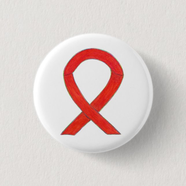 Red Awareness Ribbon Art Anpassningsbar Pendant Bu Knapp (Framsida)