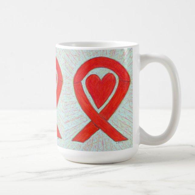 Red Awareness Ribbon Heart Anpassningsbar Coffee M Kaffemugg (Höger)