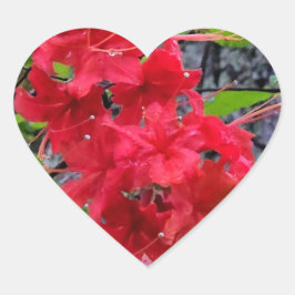 Red Azalea Flowers Hjärtformat Klistermärke