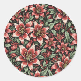 Red Aztec Lily Mönster Runt Klistermärke