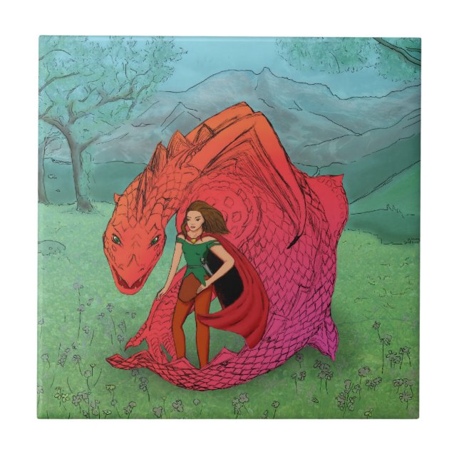 Red Baby Dragon Kakelplatta (Framsidan)