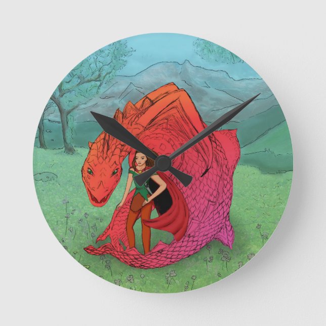 Red Baby Dragon Rund Klocka (Framsida)
