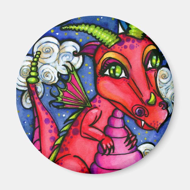 Red Baby Dragon Toppen Cute Magnet (Framsidan)