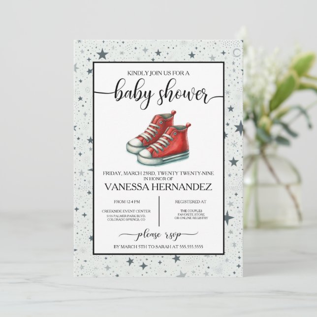 Red Baby High Toppar Baby Shower Inbjudningar (Stående Fram)