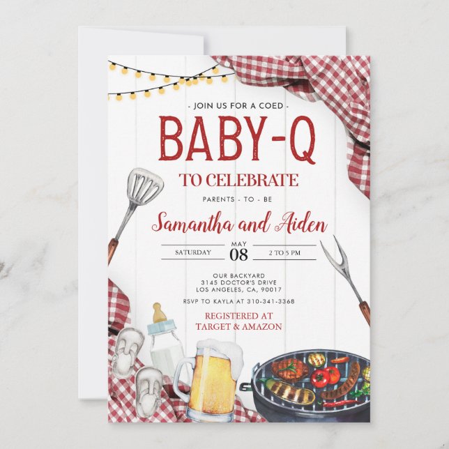 Red Baby-Q Baby Shower-inbjudan Inbjudningar (Framsida)