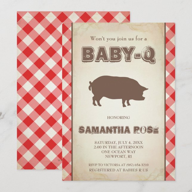 Red Baby Shower, BBQ Baby Q Inbjudan (Fram/baksida)