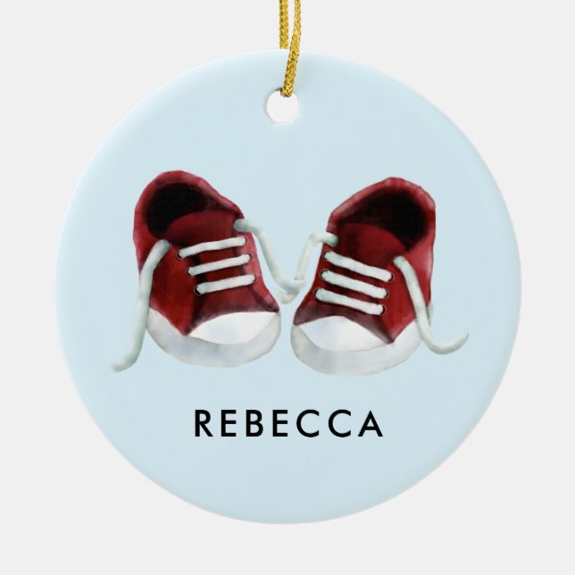 Red Baby Sneakers Ornament, julklapp Märkre Julgransprydnad Keramik (Framsidan)