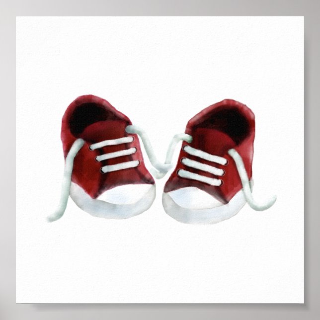 Red Baby Sneakers Painting Art Print, Poster (Framsidan)