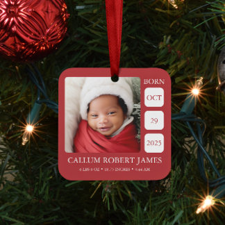 Red Baby's First jul Birth Stats Ornament