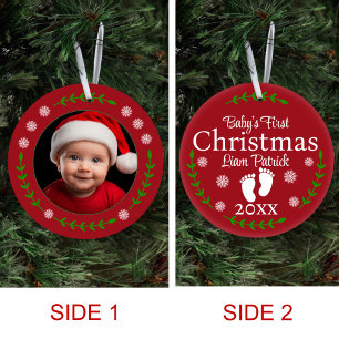 Red Babys First jul Photo Snowflake & Laurel Julgransprydnad Keramik