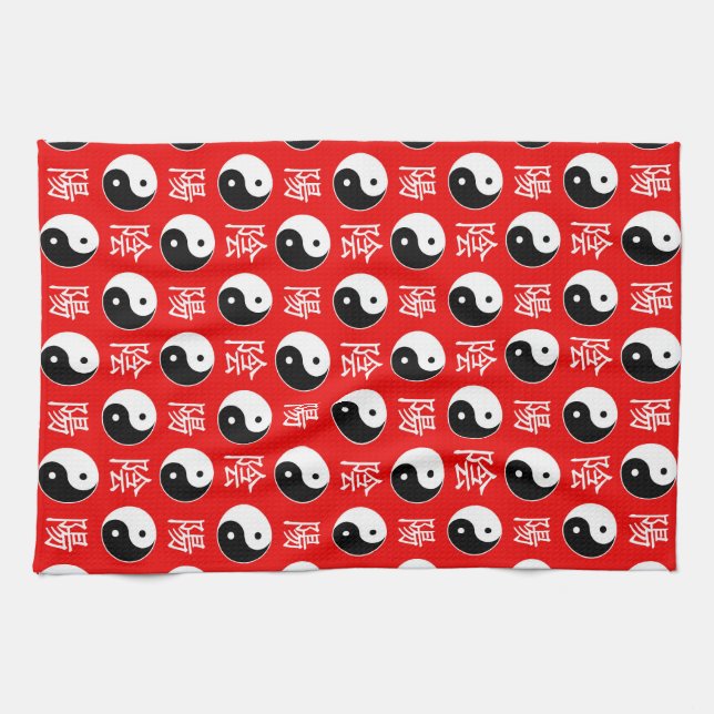 Red Background Chinese Yinyang Mönster Kökshandduk (Horisontell)