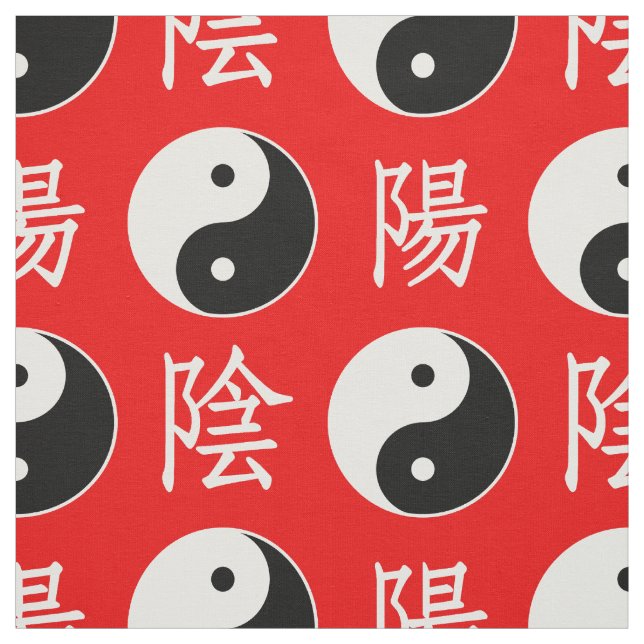 Red Background Chinese Yinyang Mönster Tyg (Provkarta)