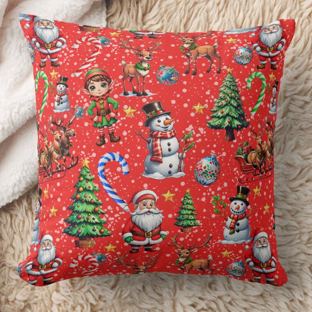 Red Background Christmas Decorative Pattern Kudde (Skapare uppladdad)