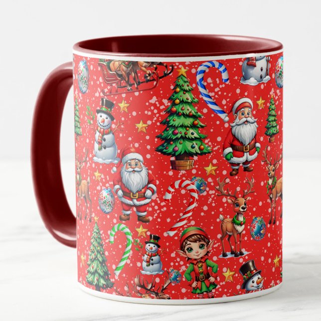 Red Background Christmas Decorative Pattern Mugg (Skapare uppladdad)
