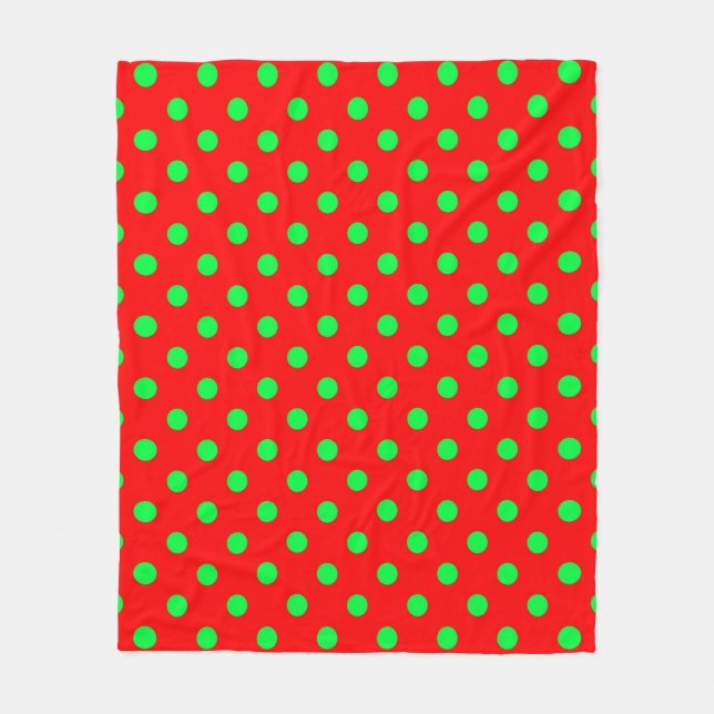 Red Background Grönt Polka dots Design Fleecefilt (Framsidan)