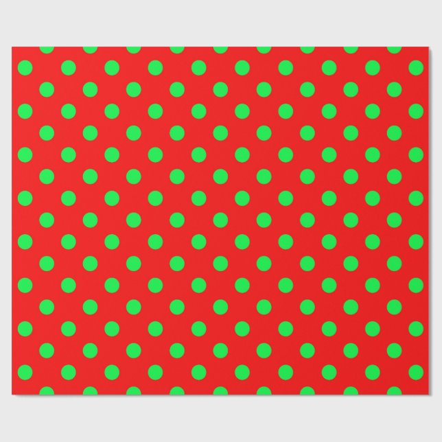 Red Background Grönt Polka dots Design Presentpapper (Platt)