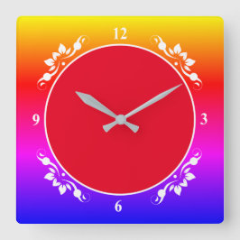 Red Background och Multi-Färgad Clock Ansikte Sq C Fyrkantig Klocka