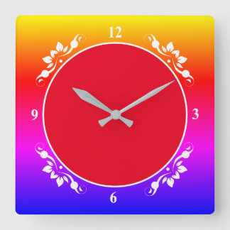 Red Background och Multi-Färgad Clock Ansikte Sq C Fyrkantig Klocka
