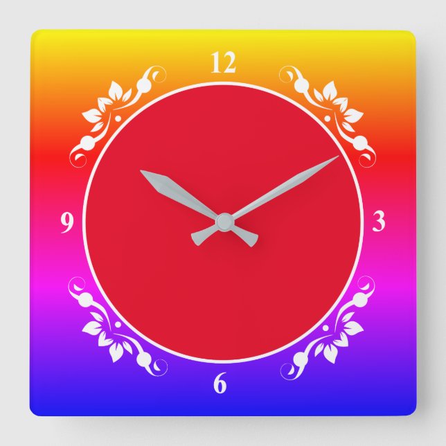 Red Background och Multi-Färgad Clock Ansikte Sq C Fyrkantig Klocka (Framsida)