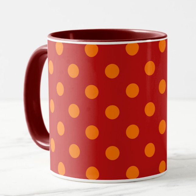 Red Background Orange Polka dots Design Mugg (Skapare uppladdad)