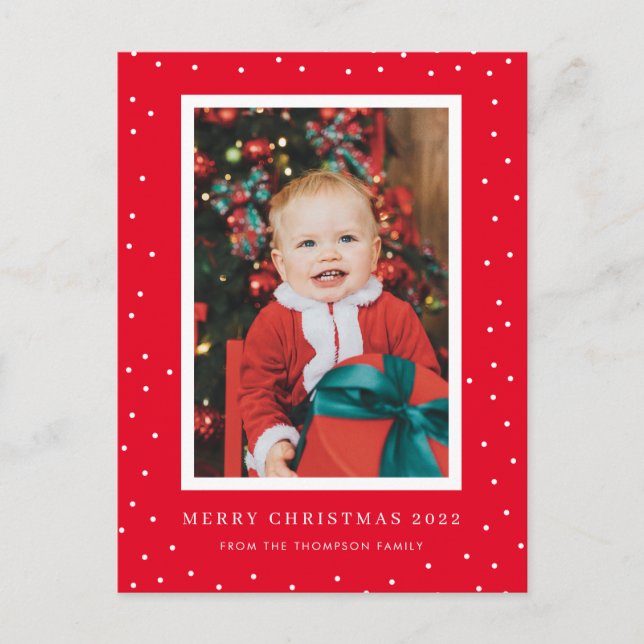 Red Background Polka Dot Photo jul-vykort Vykort (Framsida)