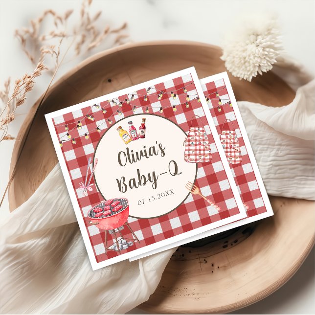 Red Backyard BBQ Baby Q Baby Shower Napkins Pappersservett (Skapare uppladdad)