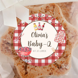 Red Backyard BBQ Baby Q Baby Shower Sticker Runt Klistermärke