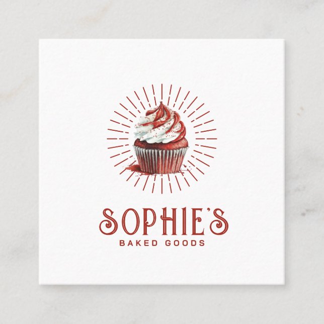 Red Baker Bakery Logotyp Pastry Chef Typography Fyrkantigt Visitkort (Framsida)