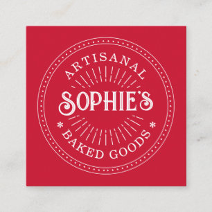 Red Bakery Logotyp Baker Pastry Chef Typography Fyrkantigt Visitkort