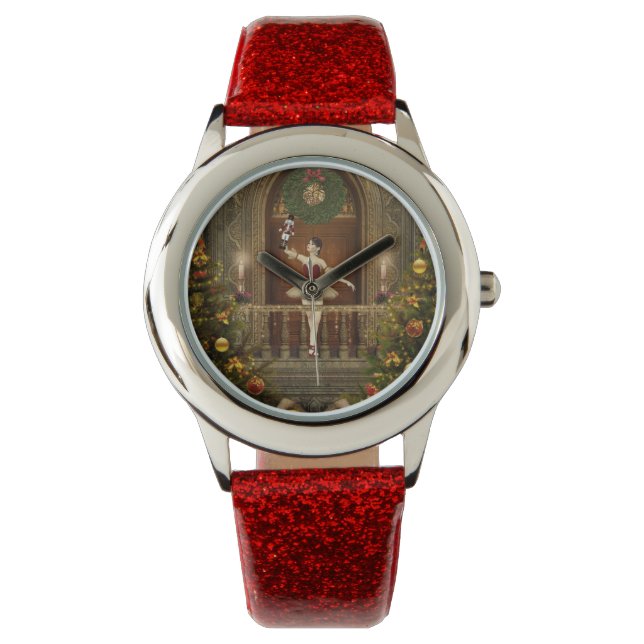 Red Ballerina och Nutcracker Glitter Wrist Watch Armbandsur (Framsida)