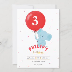 Red Balloon and Animal Illustrative Barns födelsed Inbjudningar
